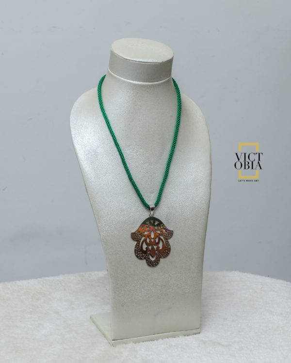 Collier Cordon Vert en soie Argent Khmissa Mkharma