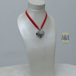 Collier Cordon velour Rouge Argent Cœur