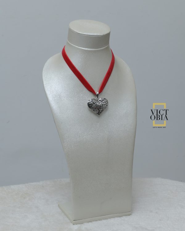 Collier Cordon velour Rouge Argent Cœur